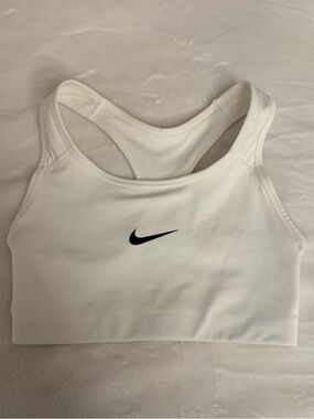 Nike White Dri-FIT Sports Bra with Black Swoosh